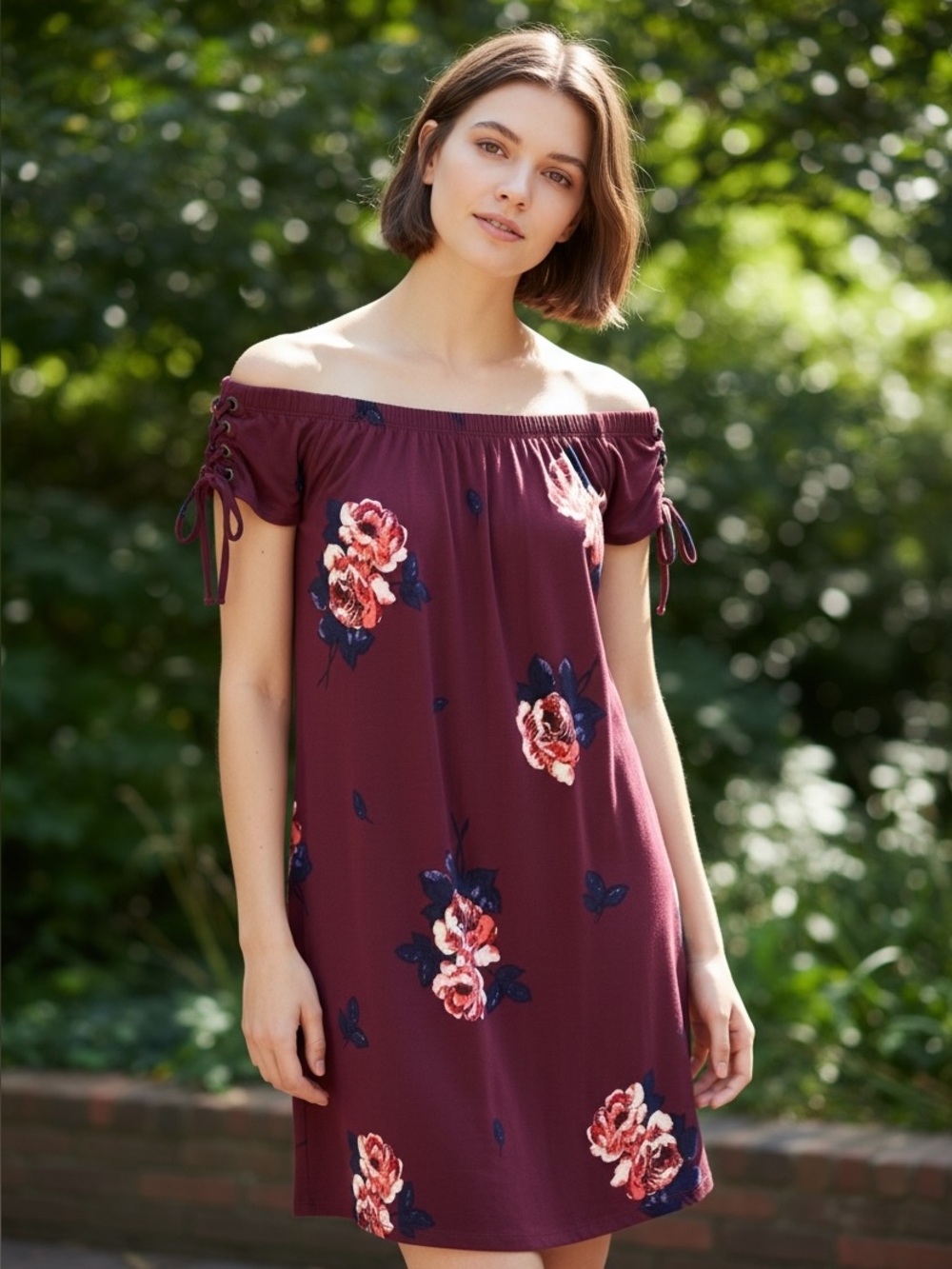 Maurices Maroon and Light Mauve Off Shoulder Midi Dress
